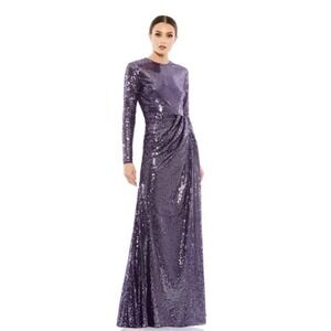 Mac Duggal 10824 Sequin Long Sleeve Draped Gown – Amethyst Size 2 NWT